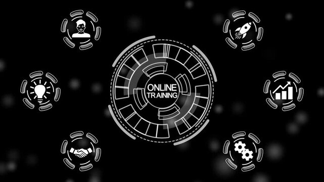 Business, Technology, networking concept. Coaching mentoring education business training development E-learning concept. a futuristic holographic advanced HUD circle platform Business.