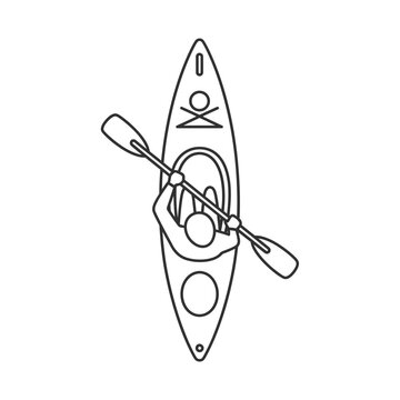 Top view line art of person kayaking with paddle