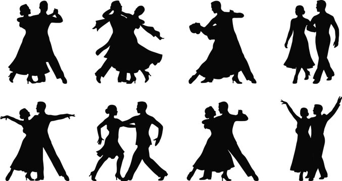 Ballroom Dance Couple Silhouettes Collection with Elegant Partner Dance Poses