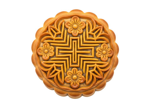 Traditional round decorative cookie with intricate geometric pattern PNG isolated on transparent background