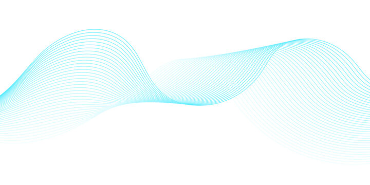 Abstract minimalist blue and cyan flowing wave lines forming elegant digital soundwave frequency curves on transparent background for modern technology vector banner artwork.