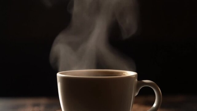 steam rising from hot coffee dark background