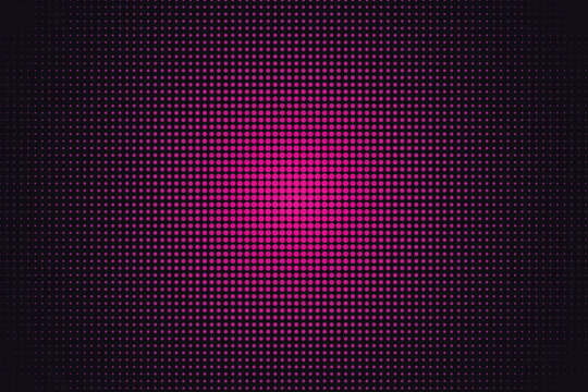Magenta halftone dot pattern with radial gradient fade on a dark purple background, texture
