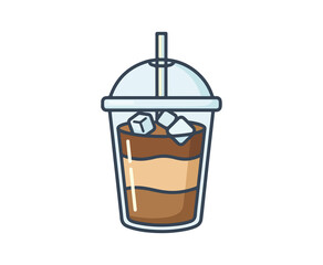 Layered iced coffee plastic cup dome lid straw icon on a transparent background  © Kanon