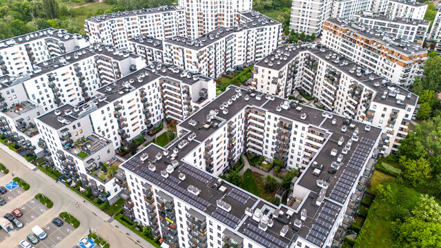 Aerial photo of a modern residential area, Warsaw, Poland (Wola district)