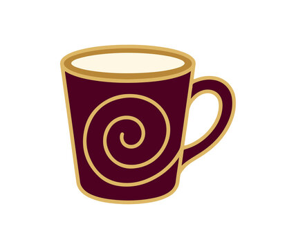Burgundy gold spiral pattern coffee mug hot drink on a transparent background 