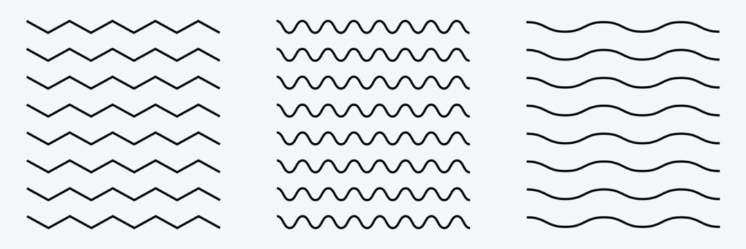 Wave line and wavy zigzag pattern lines. Vector Yellow underlines, smooth end squiggly horizontal curvy squiggles on white background. EPS10 .
