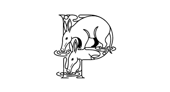 Illustrated anteater and rabbit in artistic design.