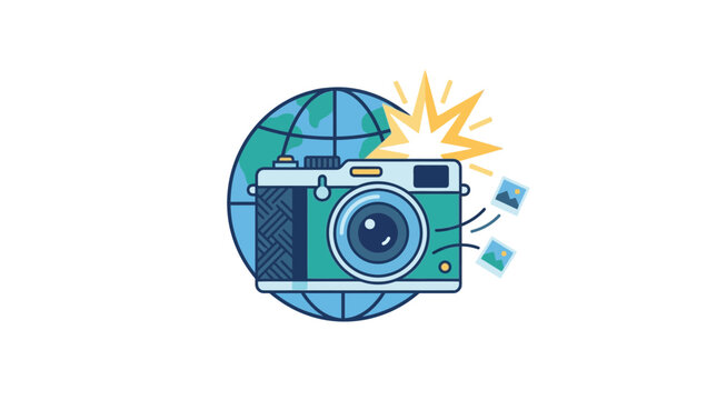 Creative Digital Camera Illustration with Global and Ice Elements