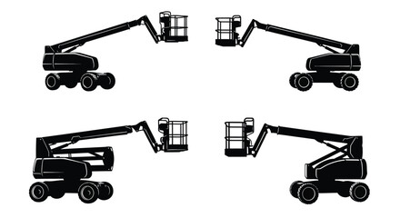 Articulating Boom Lift Silhouettes Black And White Illustration © Rita