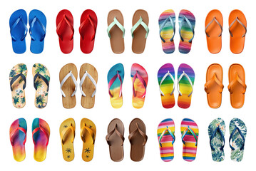 Fototapeta premium PNG Colorful flip-flops in various patterns, transparent background