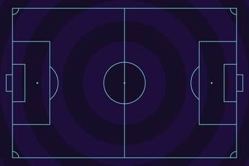 Neon cyan soccer field diagram with concentric circular patterns on a dark purple background © ANOWARA