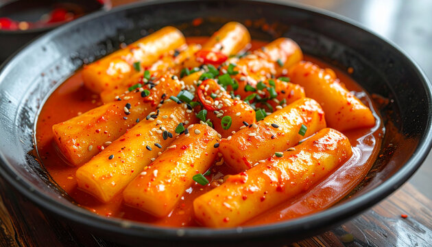 Spicy Korean Tteokbokki Rice Cakes in Savory Red Sauce