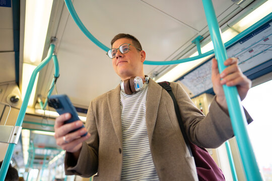 Young man commuting