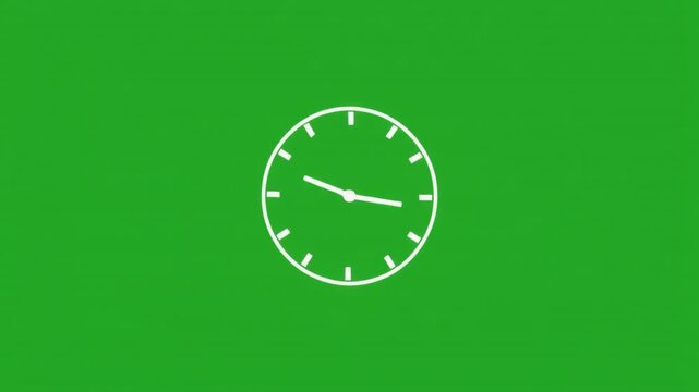 Animated clock on green screen background, time lapse, countdown, timer, clock face, time