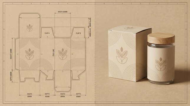 Sustainable product packaging template with box dieline and mockup