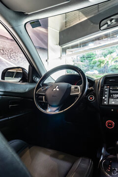 Mitsubishi ASX interior passenger dashboard view, Compact SUV interior cockpit