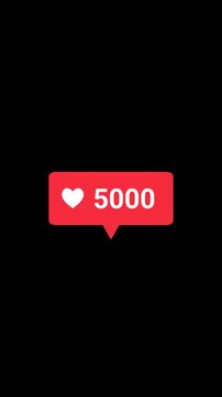 Red social media heart like counter notification animation on transparent background. Alpha channel included