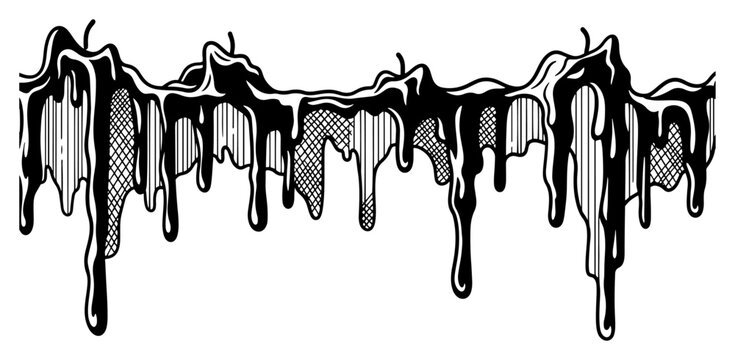 Black dripping liquid or slime border with halftone texture in graphic ink style
