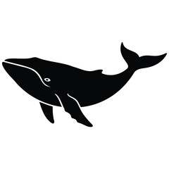 Fototapeta premium Humpback whale swimming in ocean depths isolated black silhouette vector illustration art.