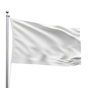 White flag waving in the wind on a pole isolated on transparent background