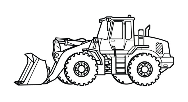 Front end loader machinery outline black and white silhouette