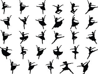Ballet Dancer Silhouettes Vector Icon Set – Multiple Classical Ballet Poses and Movements for Dance Performance and Arts © Hello World