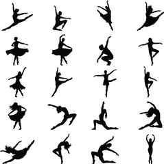 Ballet and Dance Silhouettes Vector Icon Set – Female Dancer Poses and Movements for Performance and Arts Design © Hello World