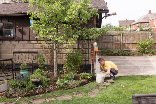 Man fixing flower bed