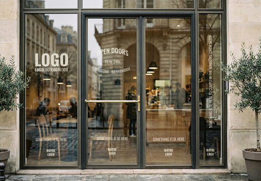 Bar Restaurant Storefront Windows Message Logo Mockup