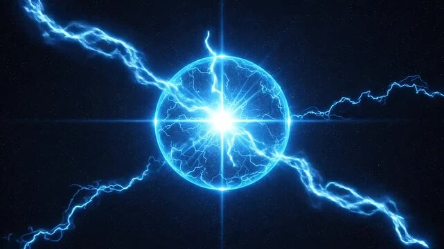 Electricity glowing blue orb with lightning bolts.