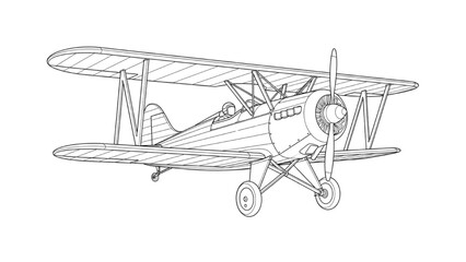 A 2D AutoCAD Vector illustration of a vintage biplane in flight © Stock Image Paradise
