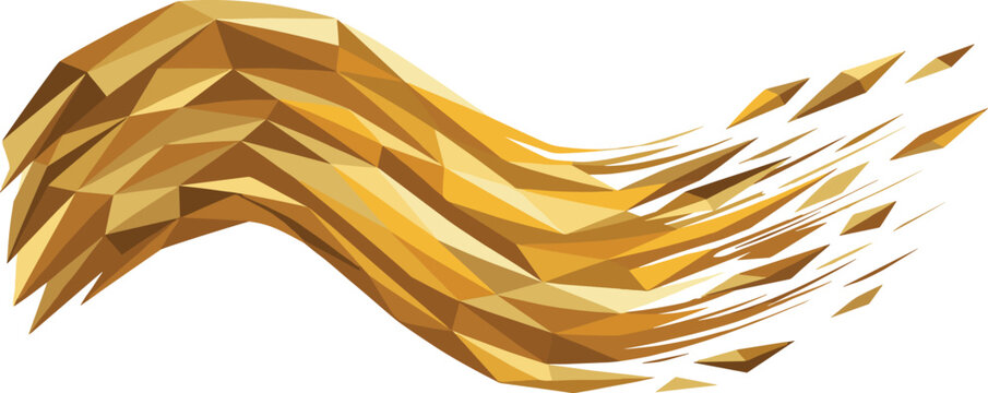 Abstract golden geometric wave illustration featuring polygonal flowing shape, luxury motion design and modern dynamic background concept