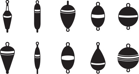 Fishing Bobber and Float Silhouette Icons Set – Angling Equipment Collection   © Open Expression