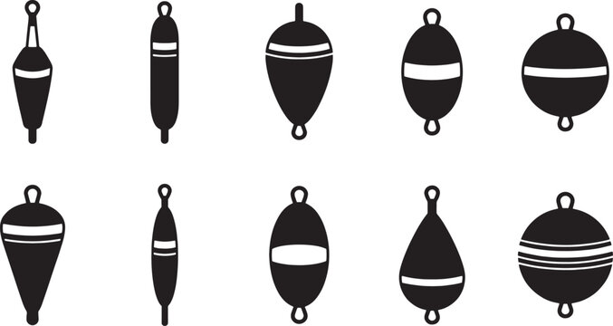 Fishing Bobber and Float Silhouette Icons Set &ndash; Angling Equipment Collection

