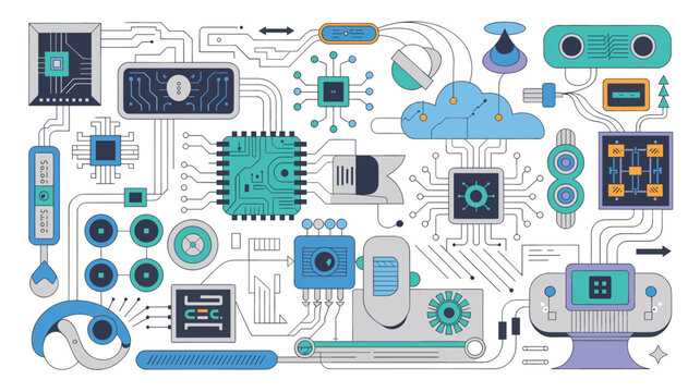 Abstract Technology Circuit Board and Cloud Computing Vector Illustration