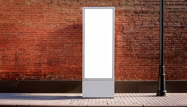 blank white vertical pylon stand mockup brick building side view