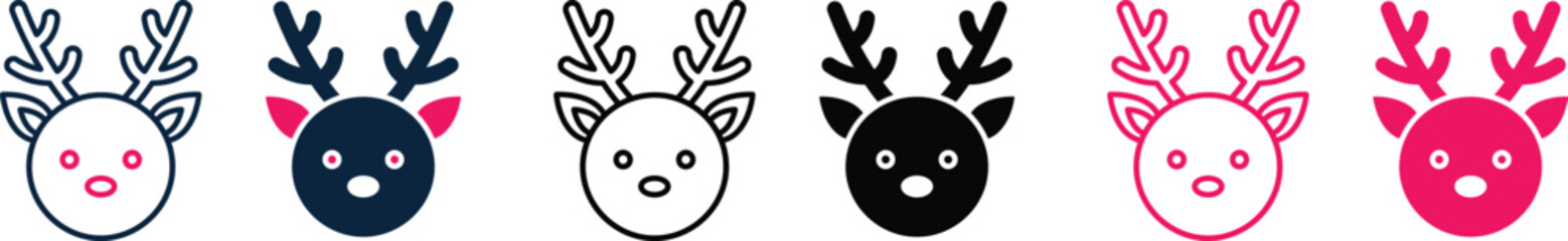 Reindeer faces in various colors on transparent background PNG © MDA 