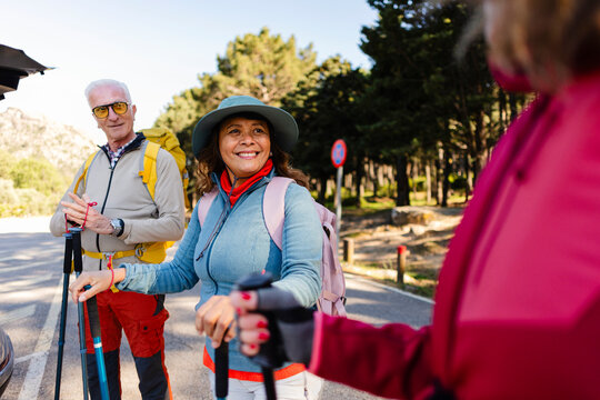Senior friends enjoying nature during a hiking trip