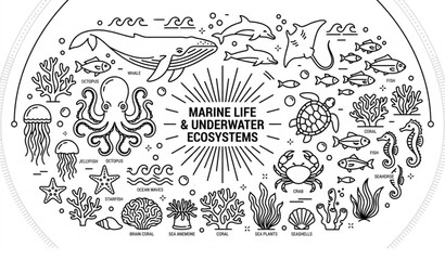 Marine life illustration whales fish coral and underwater ecosystem elements © MdShakib