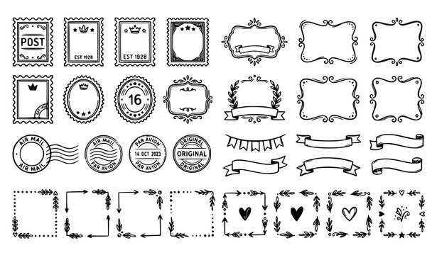 Vintage Doodle Stamp Border Collection Vector Illustration