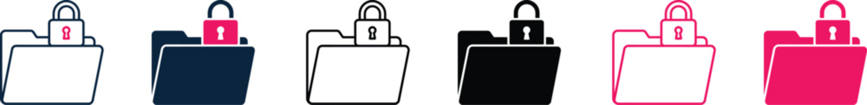 Locked file folders in various colors on transparent background for secure data storage