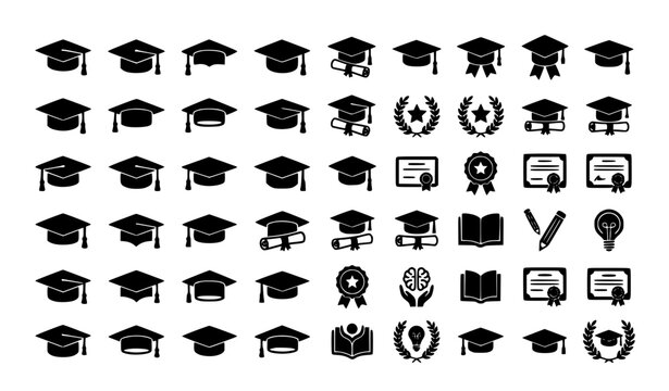 Black Hat Silhouettes Vector Set with Bucket Hat Cap Fedora and Beanie Icons