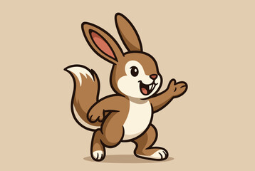 Obraz premium Cheerful brown squirrel cartoon character waving friendly on a light background, perfect for kids designs.