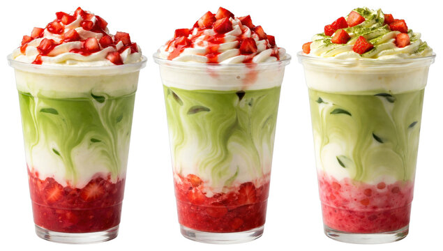 PNG Vibrant matcha strawberry parfaits on transparent background