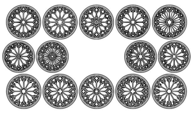 Medieval Gothic Rosette Window Designs with Decorative Architectural Tracery