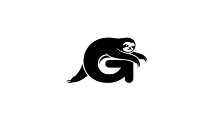 Obraz premium Black and white sloth curled into letter G shape.