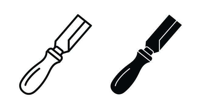 Wood chisel icon set vector illustration of a carpentry tool, isolated on white background