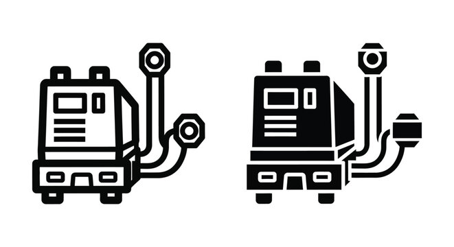 Welding machine icon, industrial equipment for metal joining, vector illustration of a welder device with cables and nozzles, isolated on white background