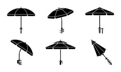 Beach Umbrella Icons, Patio Parasol Silhouettes, Outdoor Shade Vector Set © Jannatul